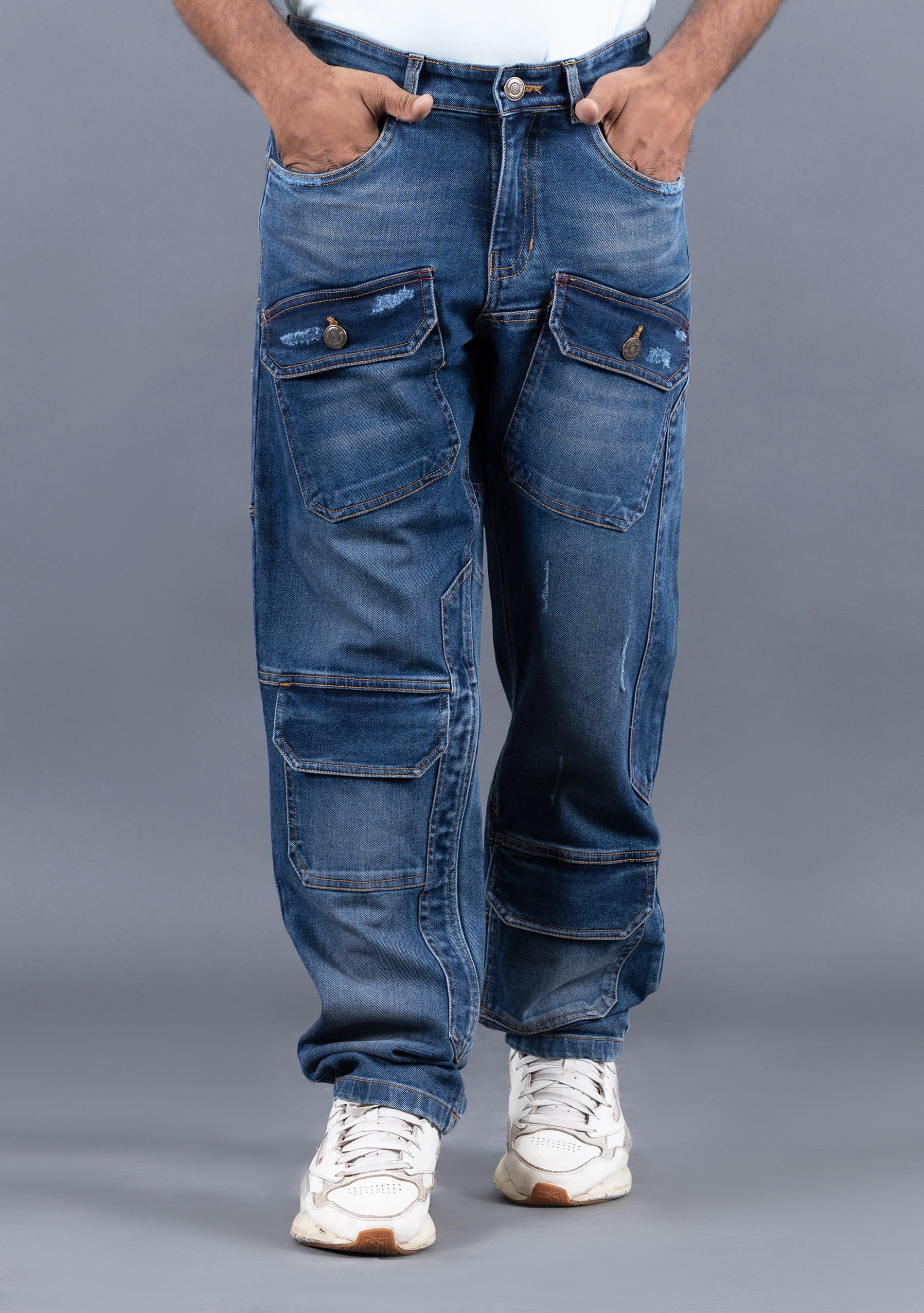 Mens jeans with cargo pockets best sale