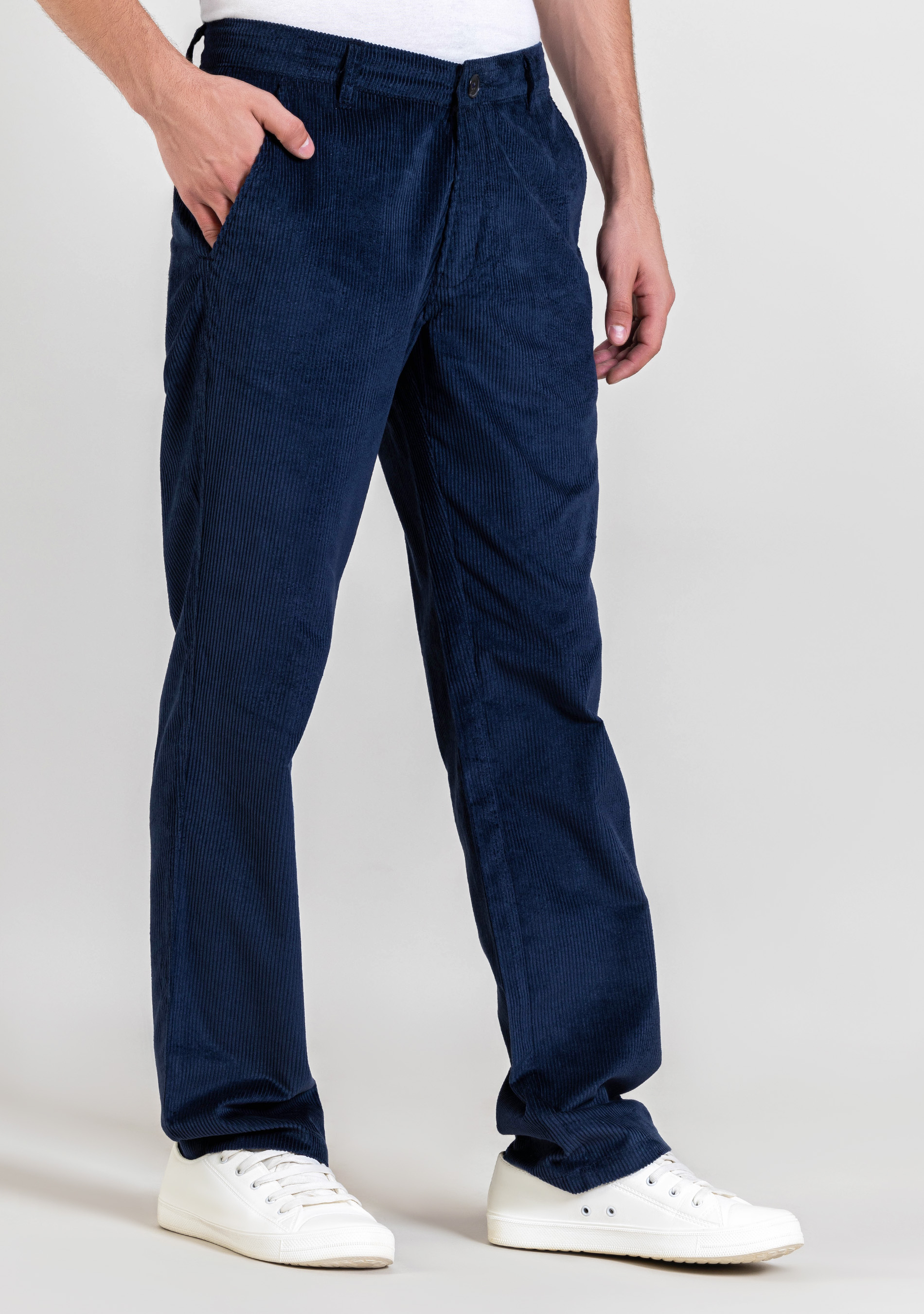 Blue Regular Fit Men’s Casual Corduroy Trousers - Buy Online in India ...