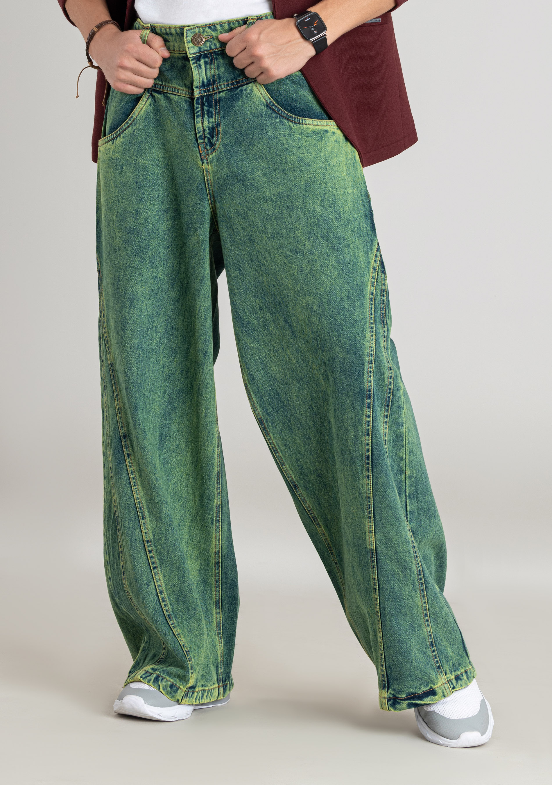 Bluish Green Wide Leg Men s Jeans Buy Online at Best Price Mehar