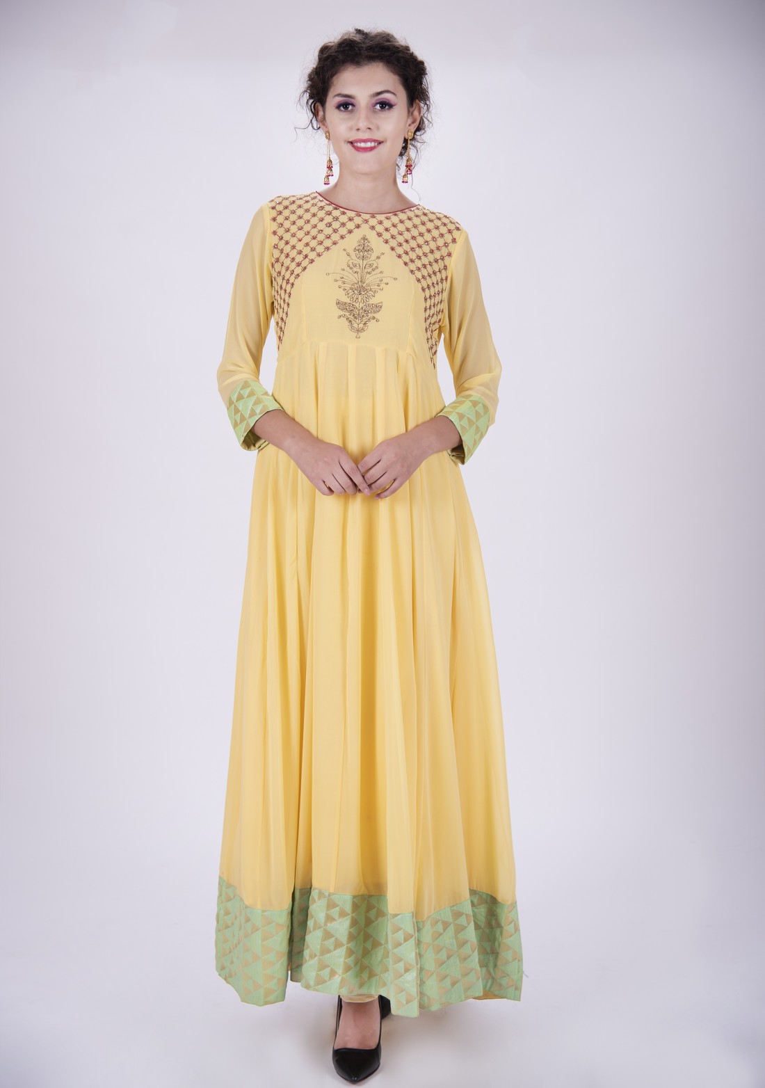 Yellow Color Long Flaired Anarkali Set