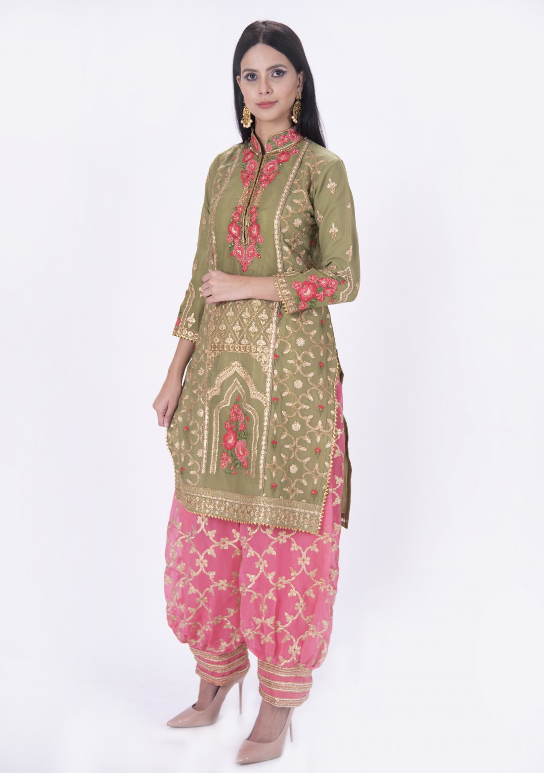 Elegant Olive Green Embroidered Salwar Suit