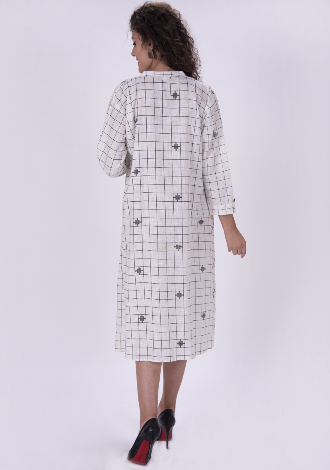 Off-White Checkered Shirt Dress