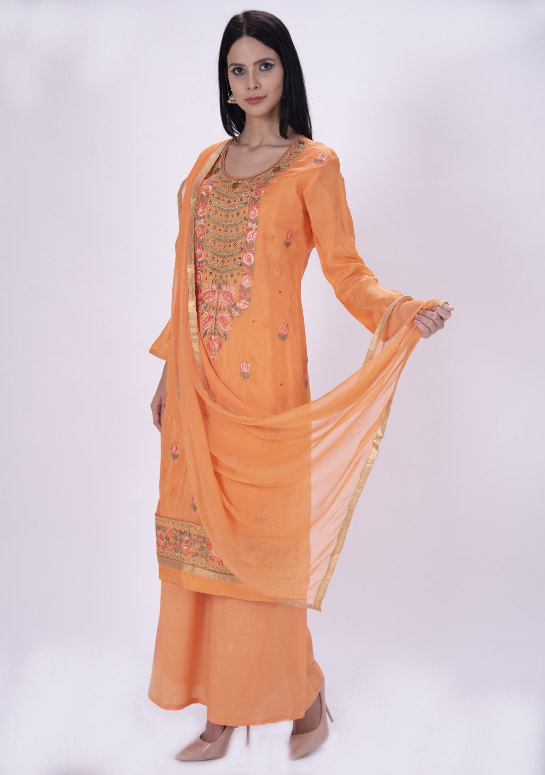 Orange Color Embroidered Salwar Suit Set