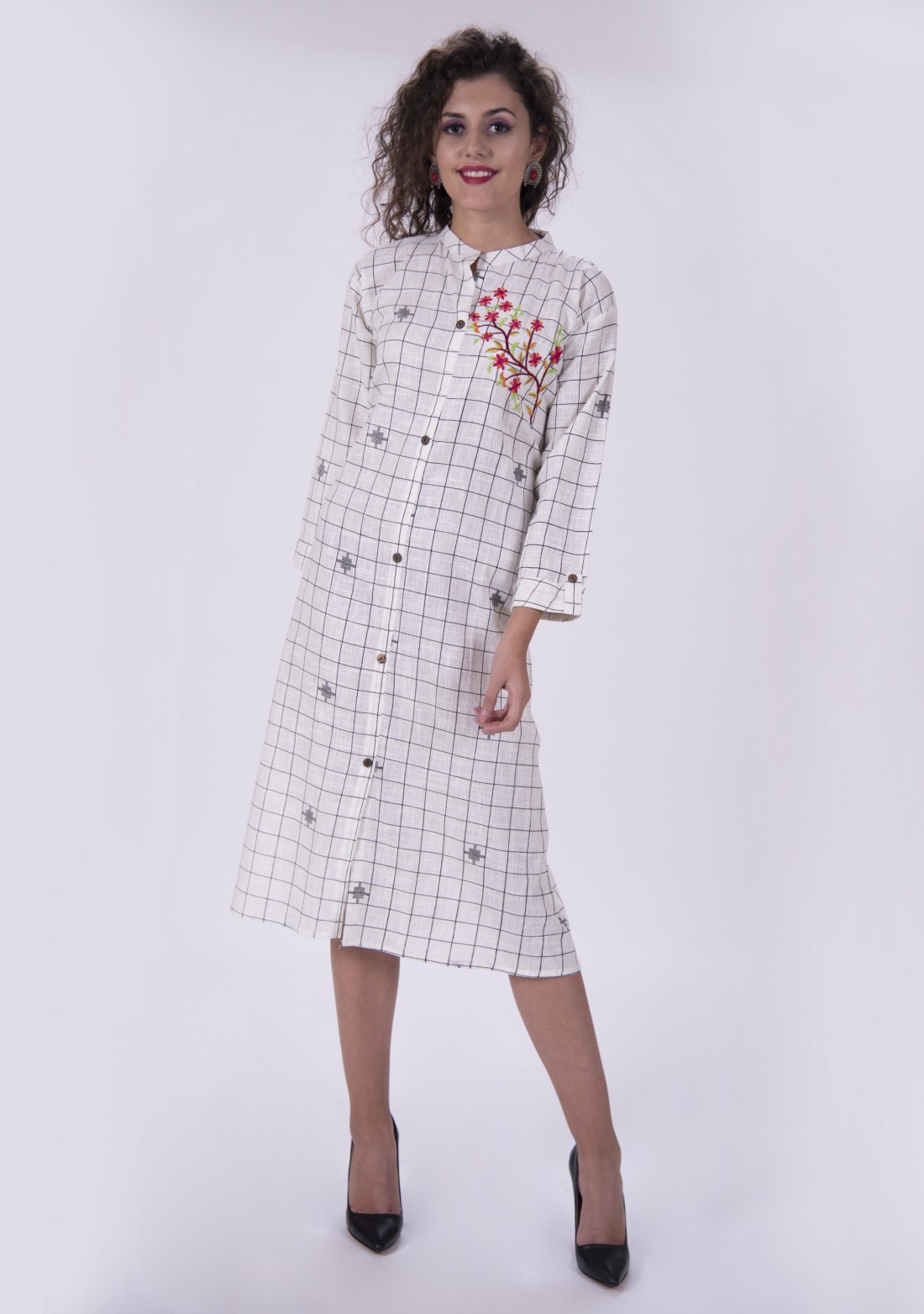 Off-White Checkered Shirt Dress