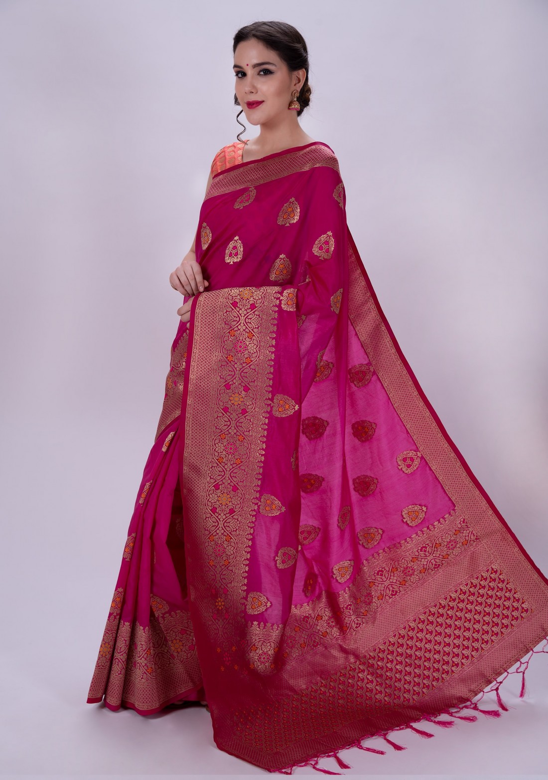 Pink Banarasi Silk Blended Saree