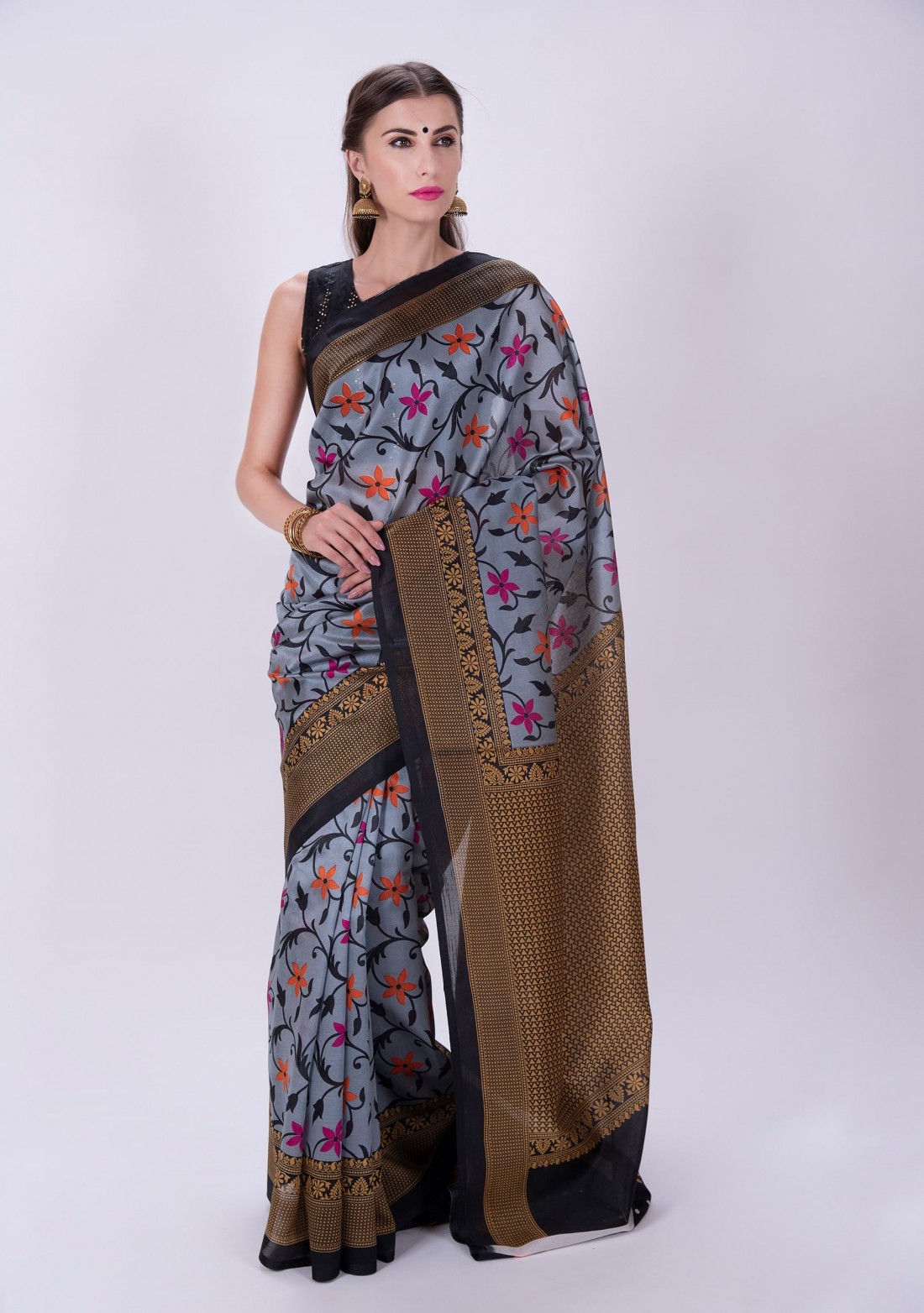 Multicolor Floral Printed Saree with Printed Blouse
