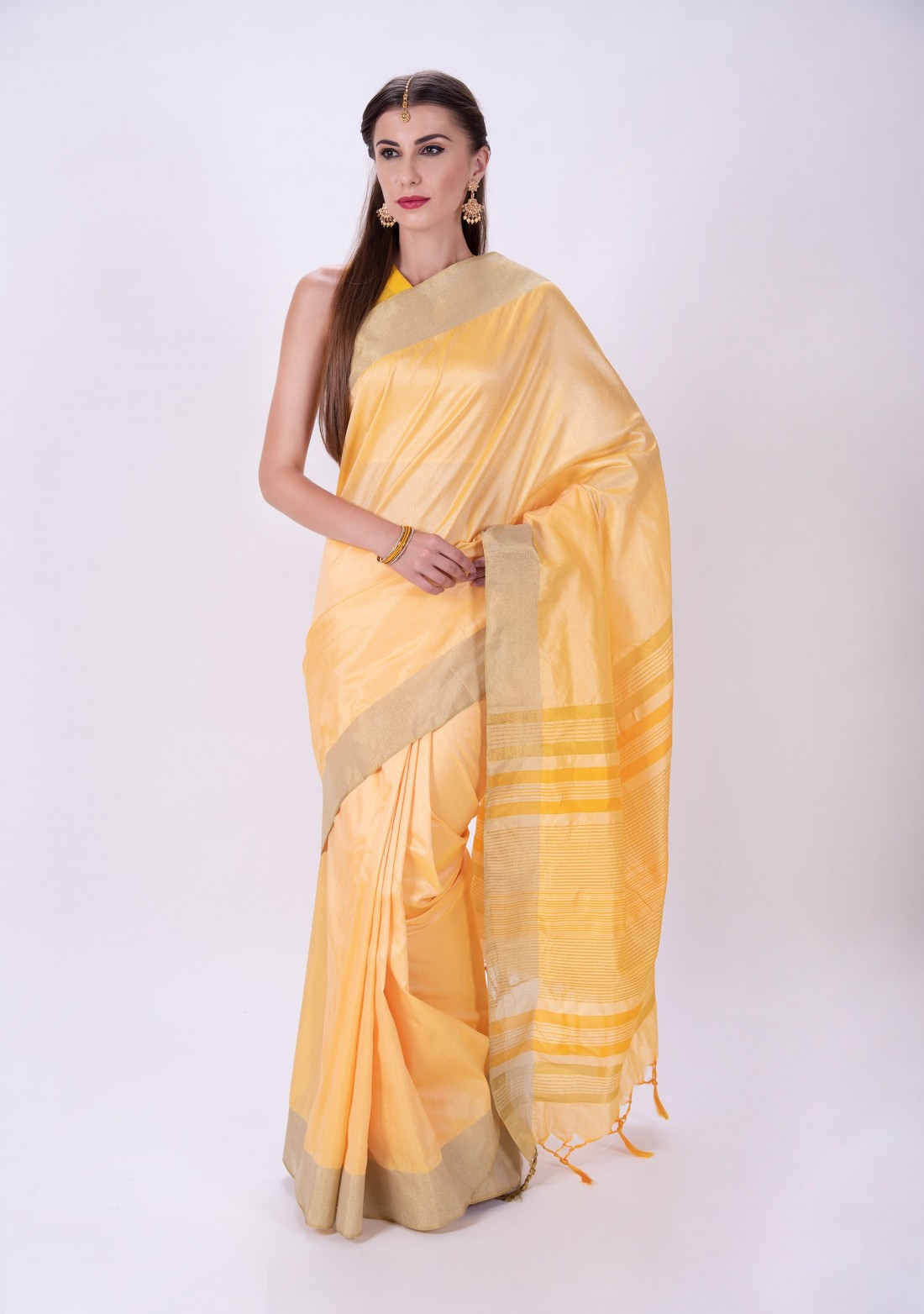 Yellow Color Cotton Handloom Saree