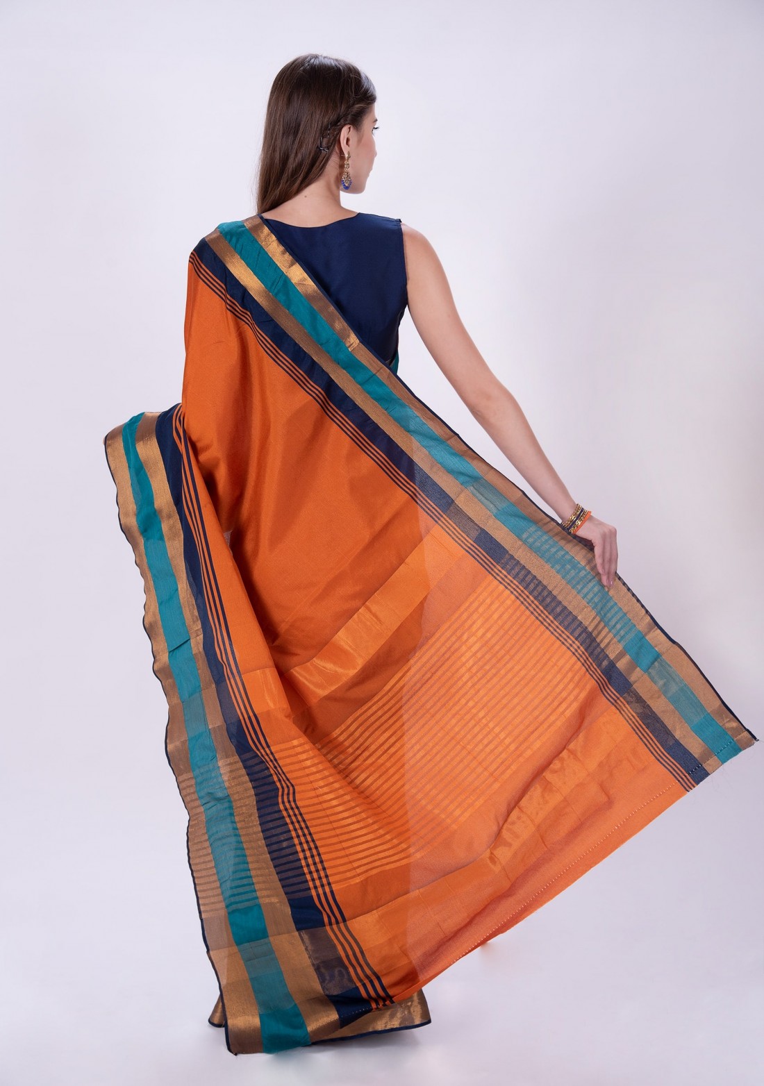 Royal Orange Cotton Silk Saree with Blouse