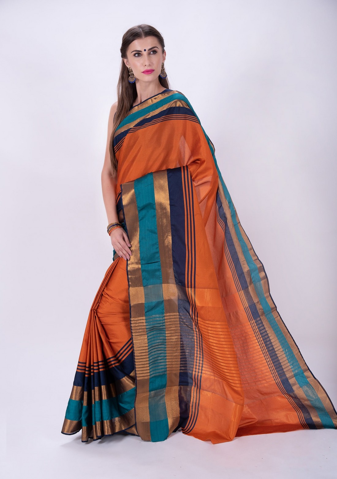 Royal Orange Cotton Silk Saree with Blouse