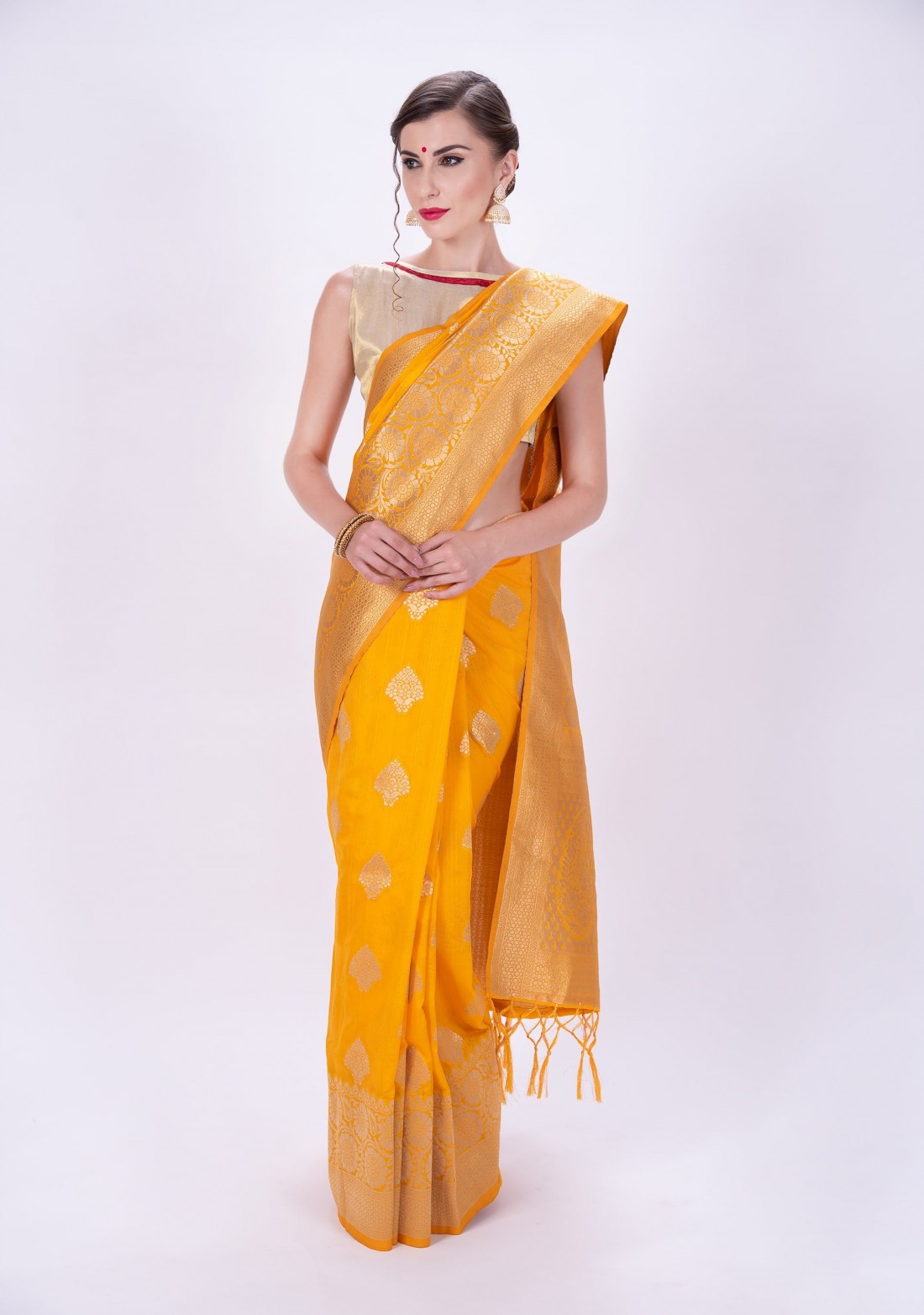 Bright Yellow Banarasi Woven Design Saree
