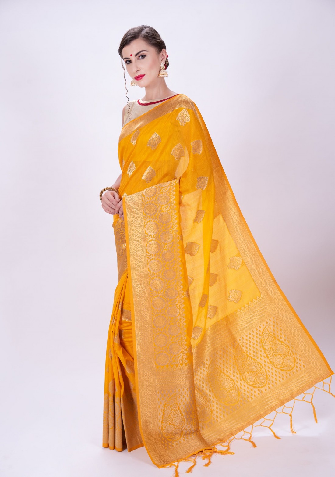 Bright Yellow Banarasi Woven Design Saree