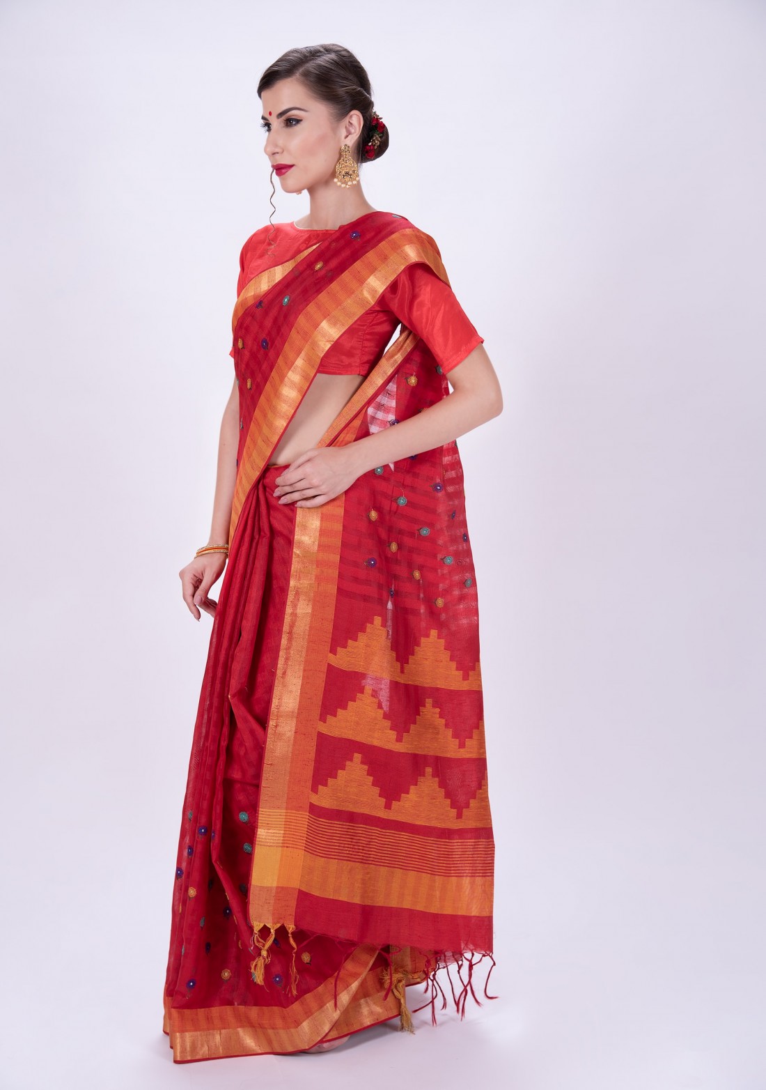 Ravishing Red Cotton Silk Saree