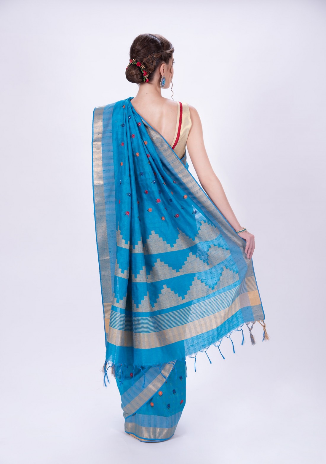 Soft Sky Blue Embroidered Cotton Silk Saree