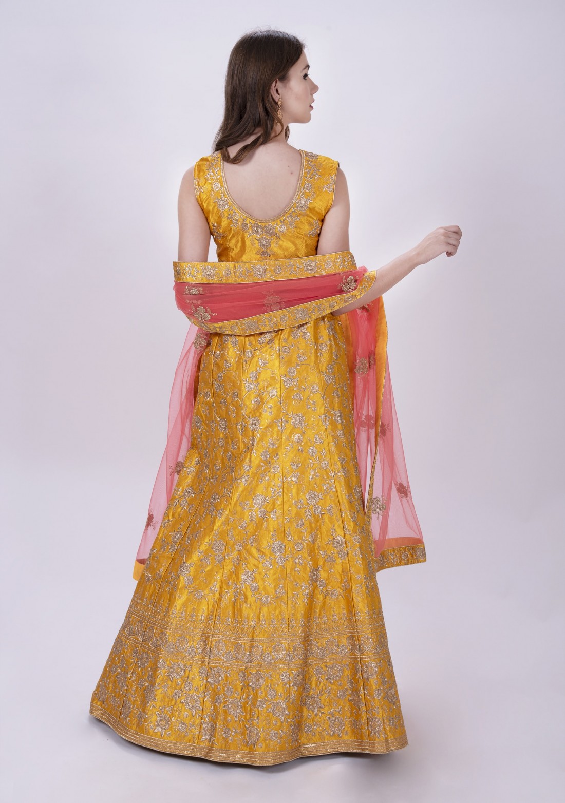 Yellow Embroidered Lehenga with Contrast Dupatta