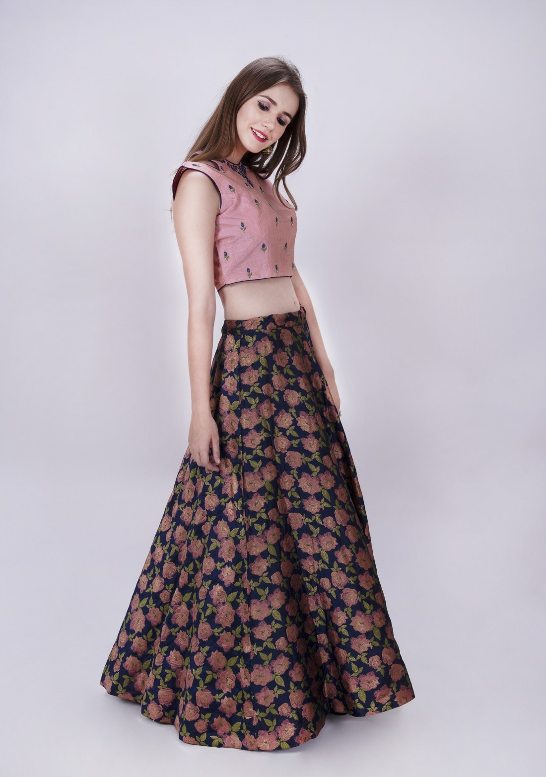 Multi-Colour Skirt with Crop Top and Dupatta