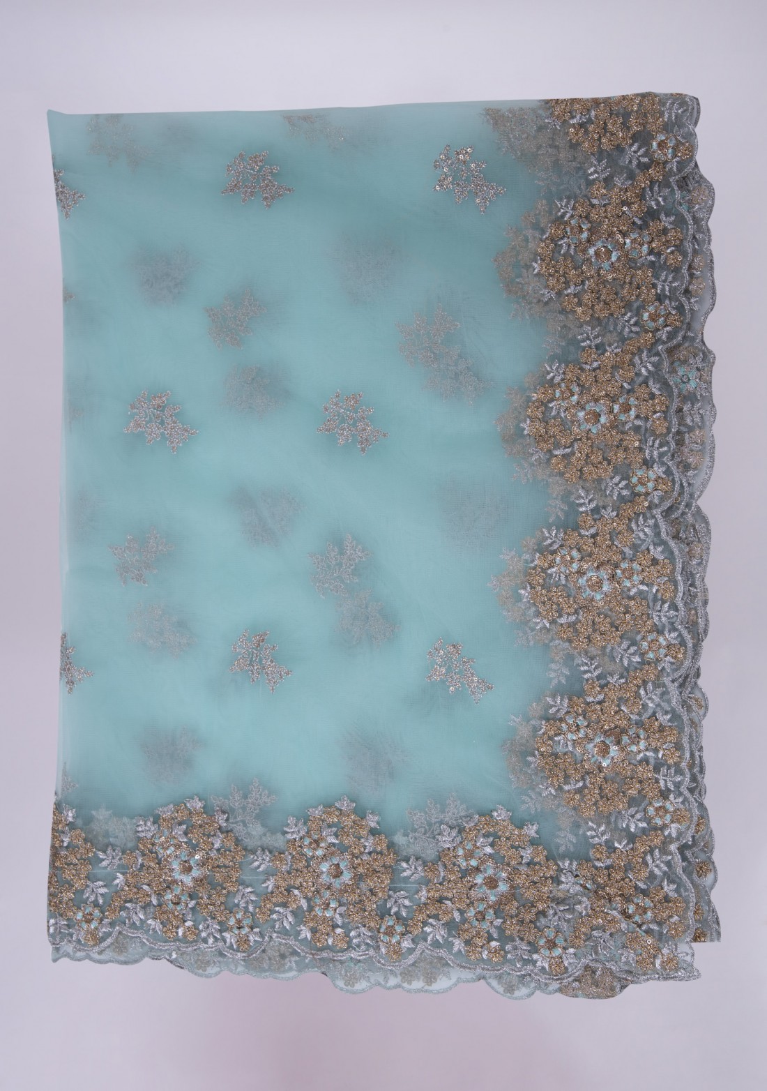 Mint Blue Embroidered Net Lehenga