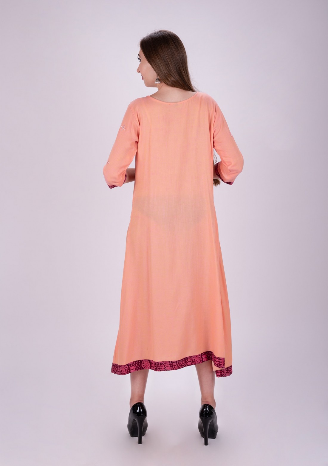 Rust Color Rayon Gathered Dress