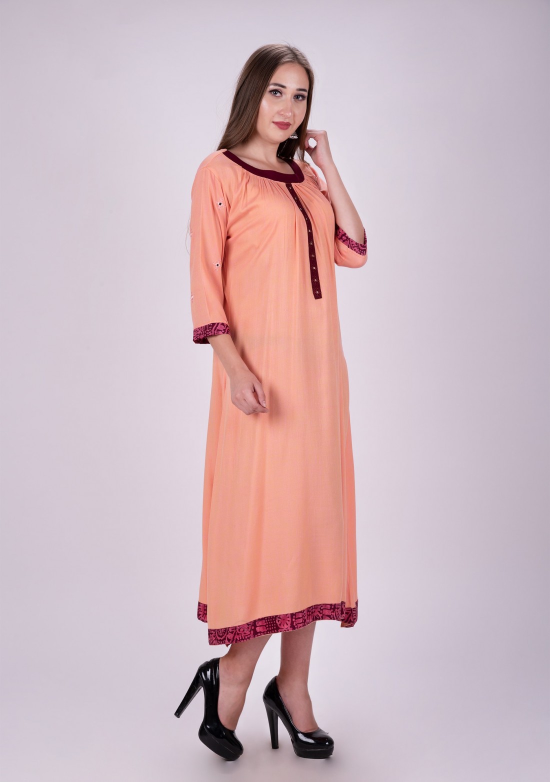 Rust Color Rayon Gathered Dress