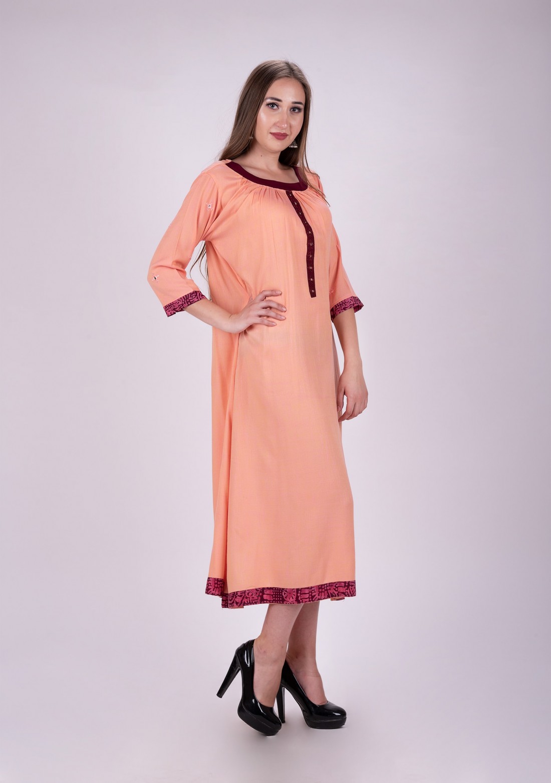 Rust Color Rayon Gathered Dress