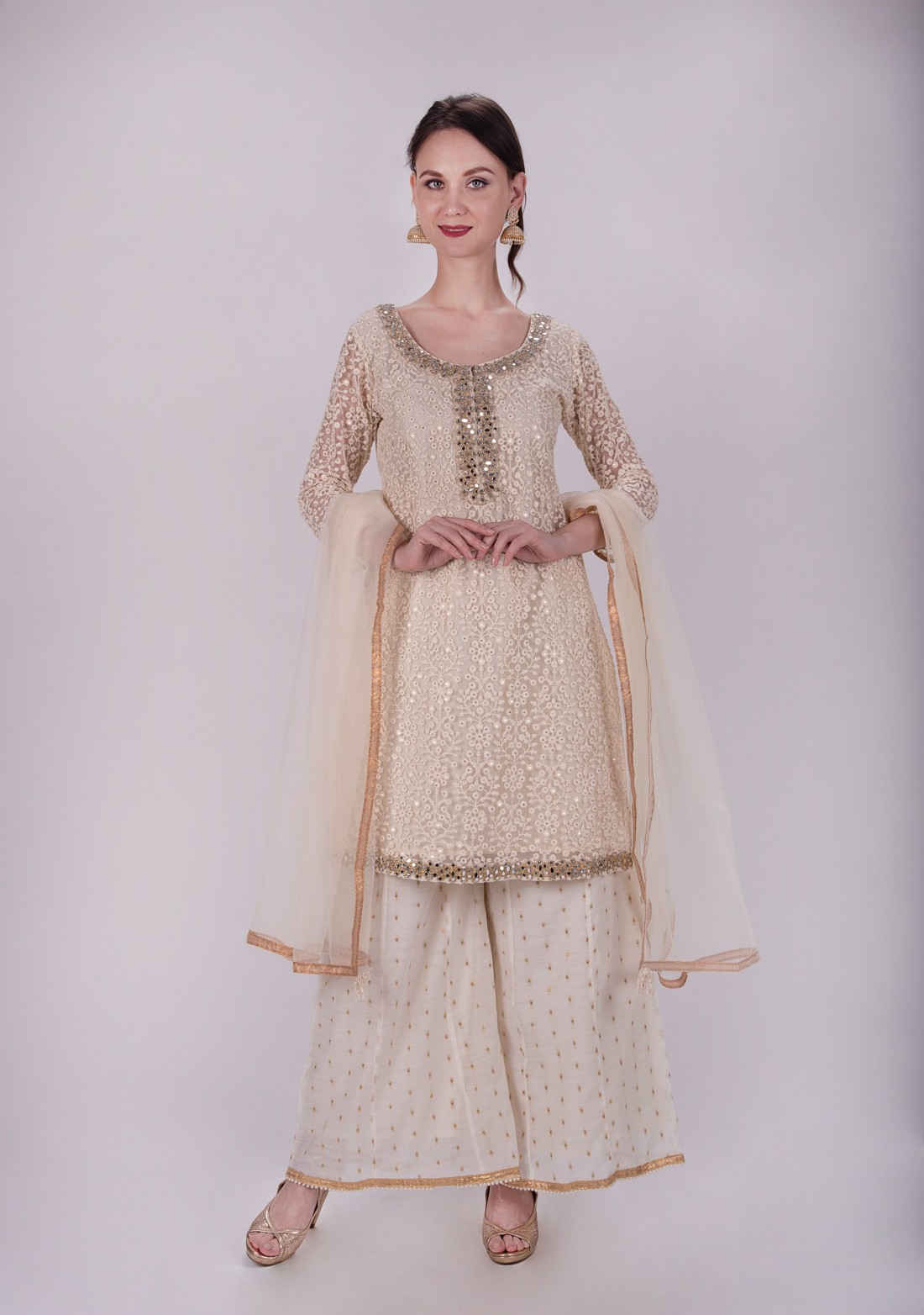 Off White Embellished Sharara Suit