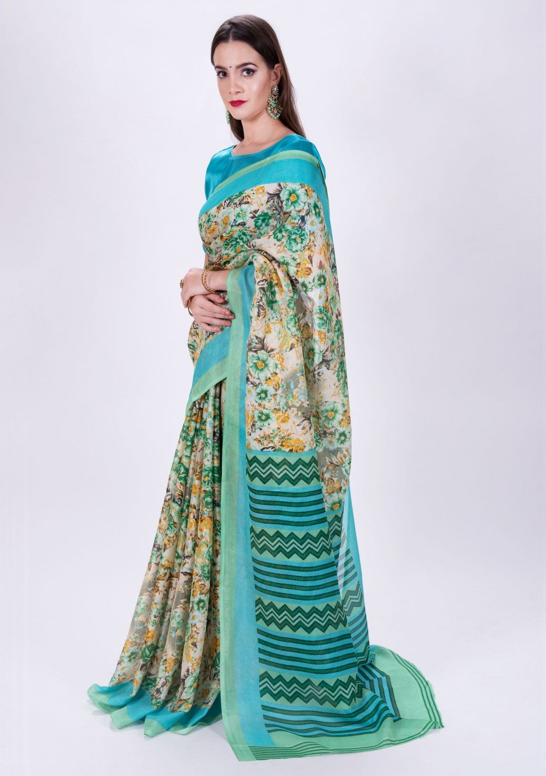 Multi Color Floral Printed Saree