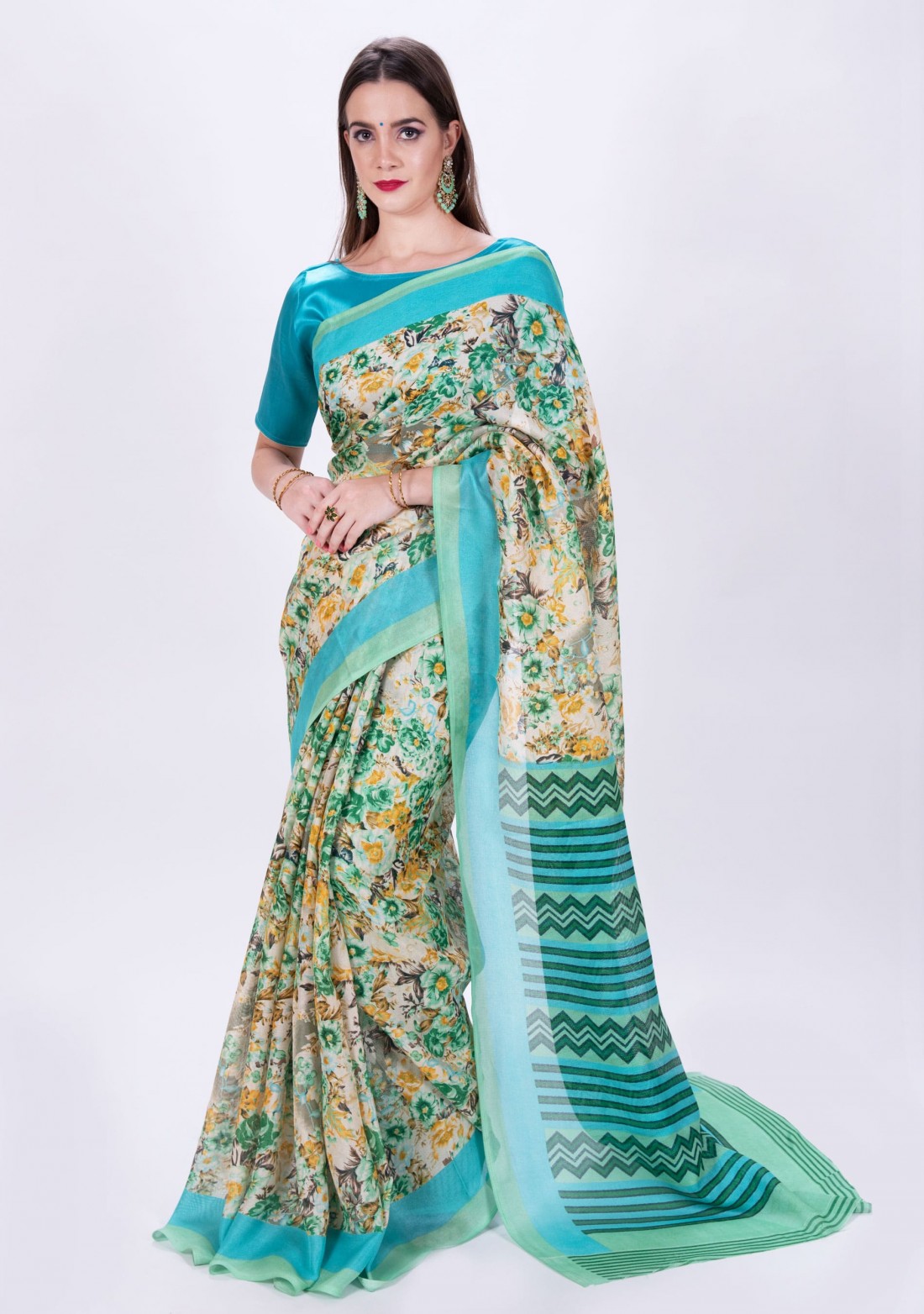 Multi Color Floral Printed Saree