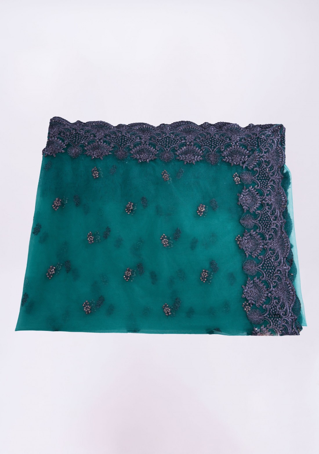 Peacock Green Embroidered Net Lehenga Set