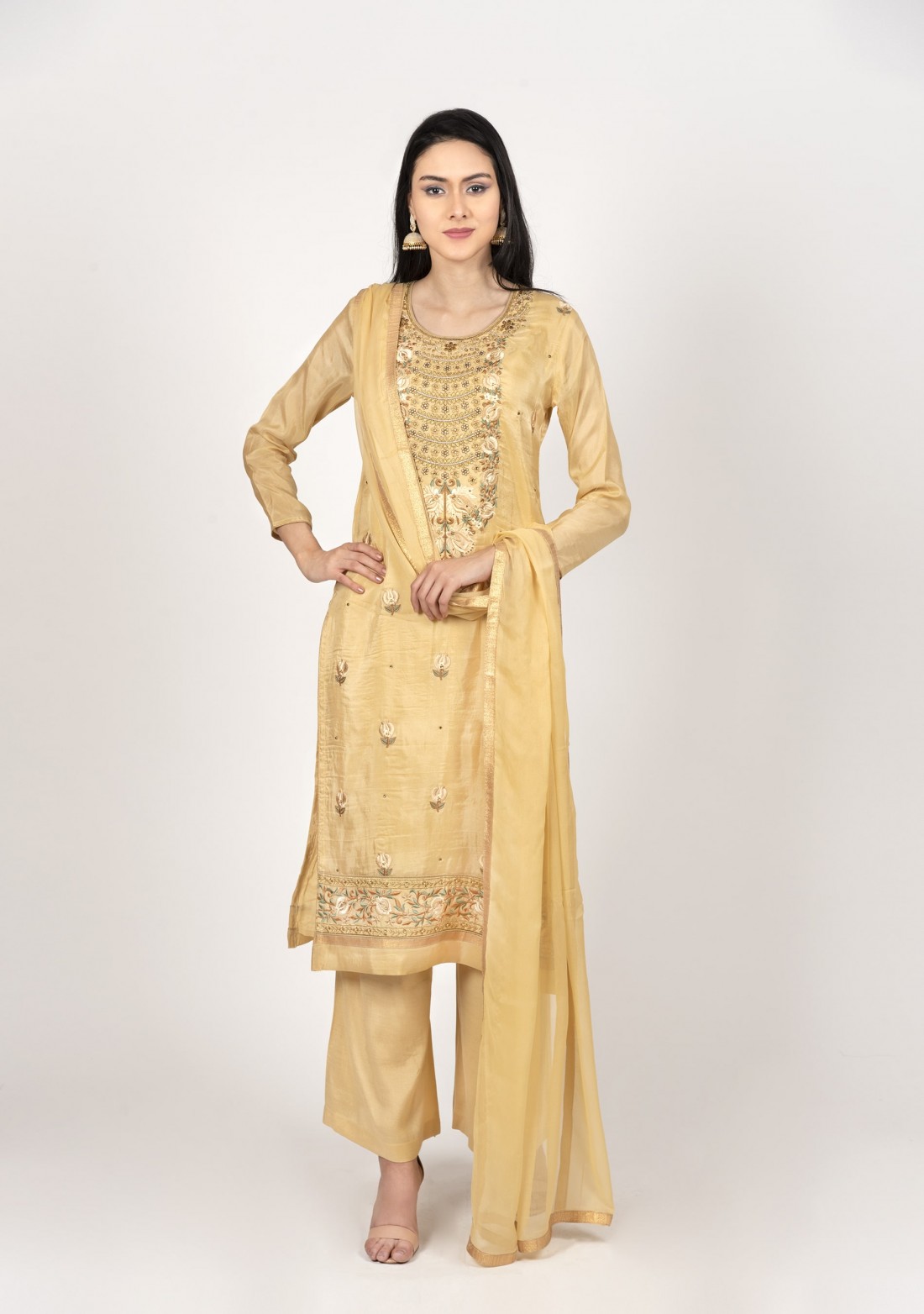 Light Golden Color Embroidered Salwar Suit Set