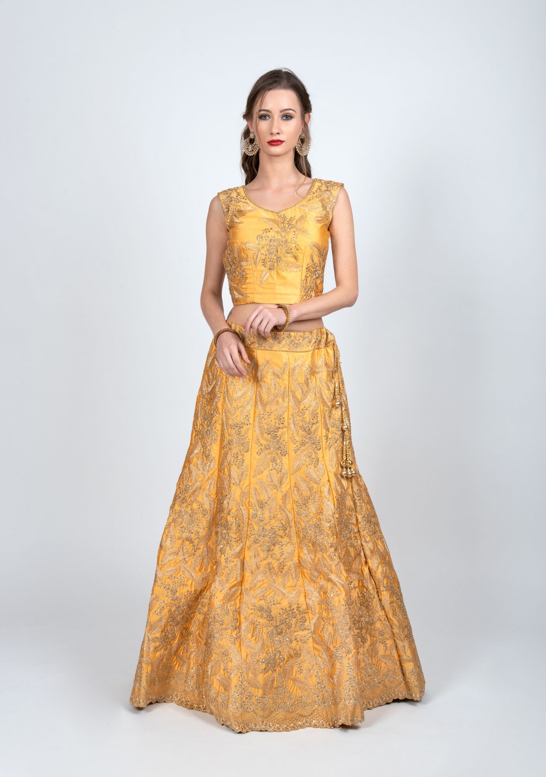 Stunning Yellow Colored Partywear Zari Work Lehenga Choli