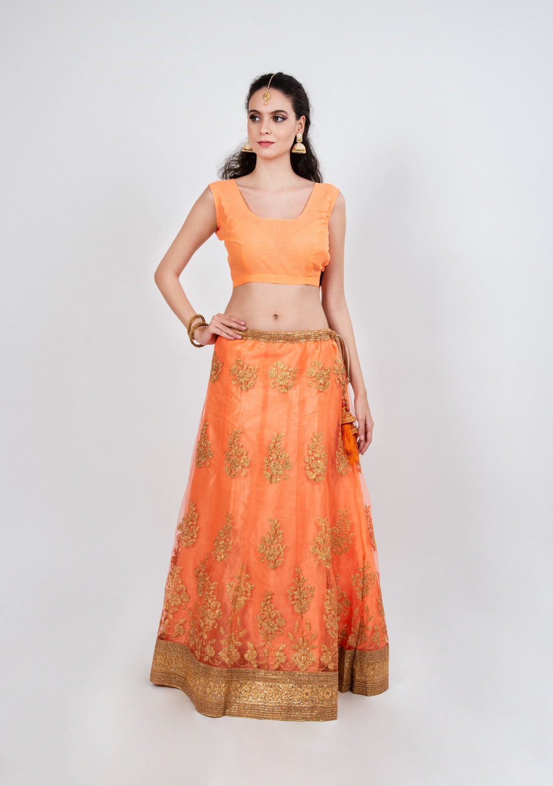 Gorgeous  Light Orange Color Partywear Tulle Lehenga Set