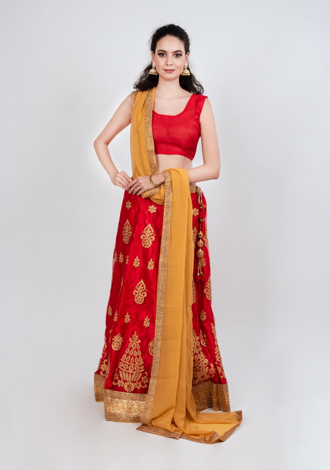 Gorgeous Red Color Partywear Tulle Lehenga Set