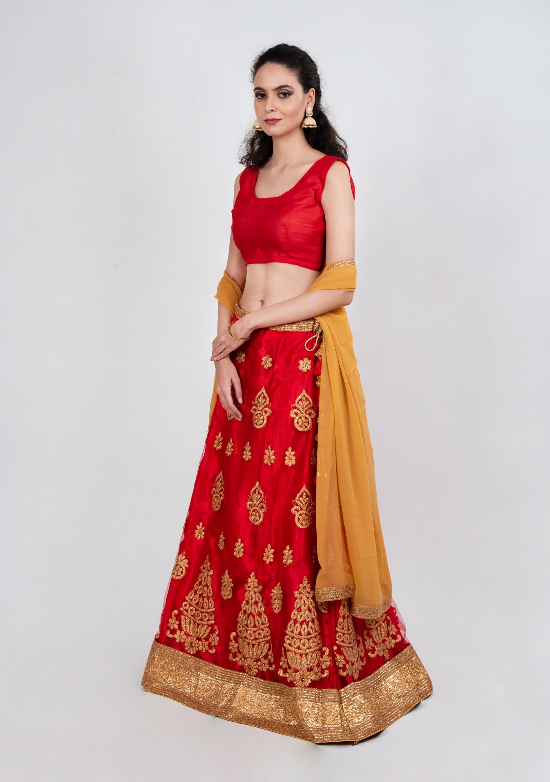 Gorgeous Red Color Partywear Tulle Lehenga Set
