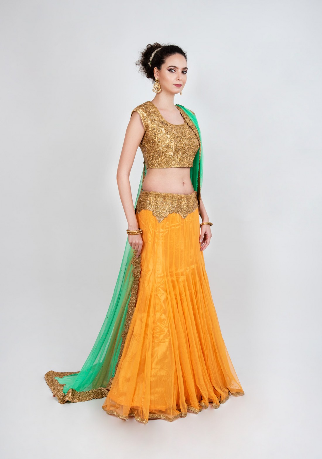 Yellow and Golden Flared Party Wear Lehenga