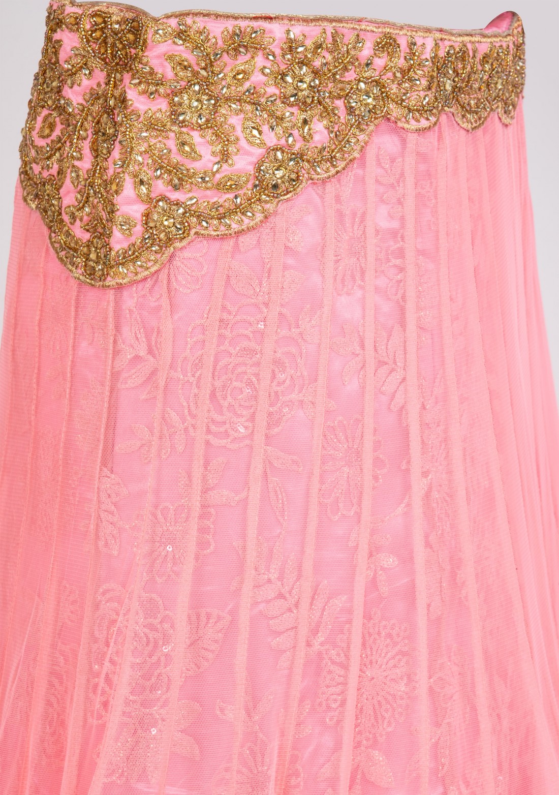 Light Pink & Golden Flared Party Wear Lehenga Set