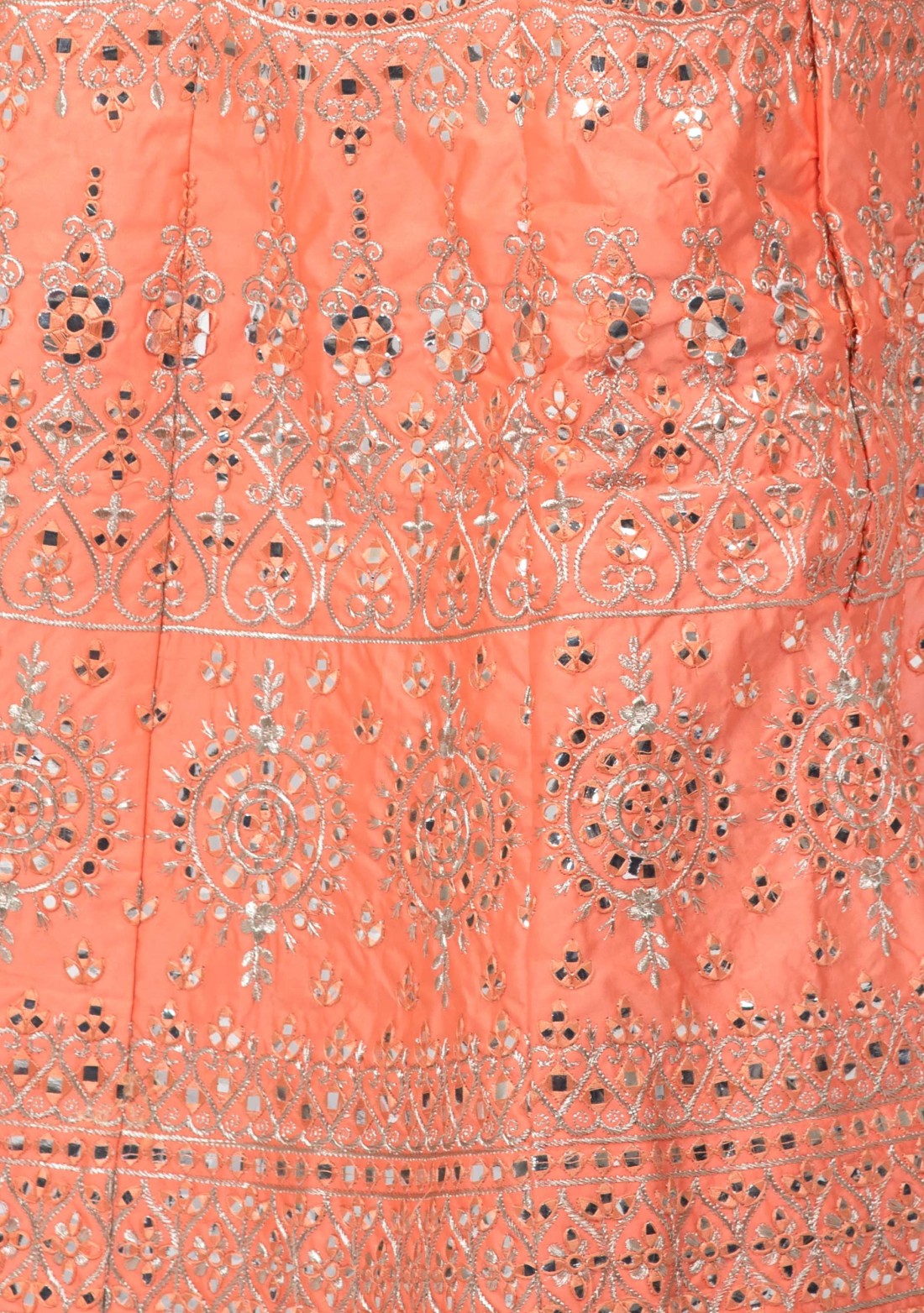 Bright Orange Satin Embroidered Lehenga with Foil Mirror Work