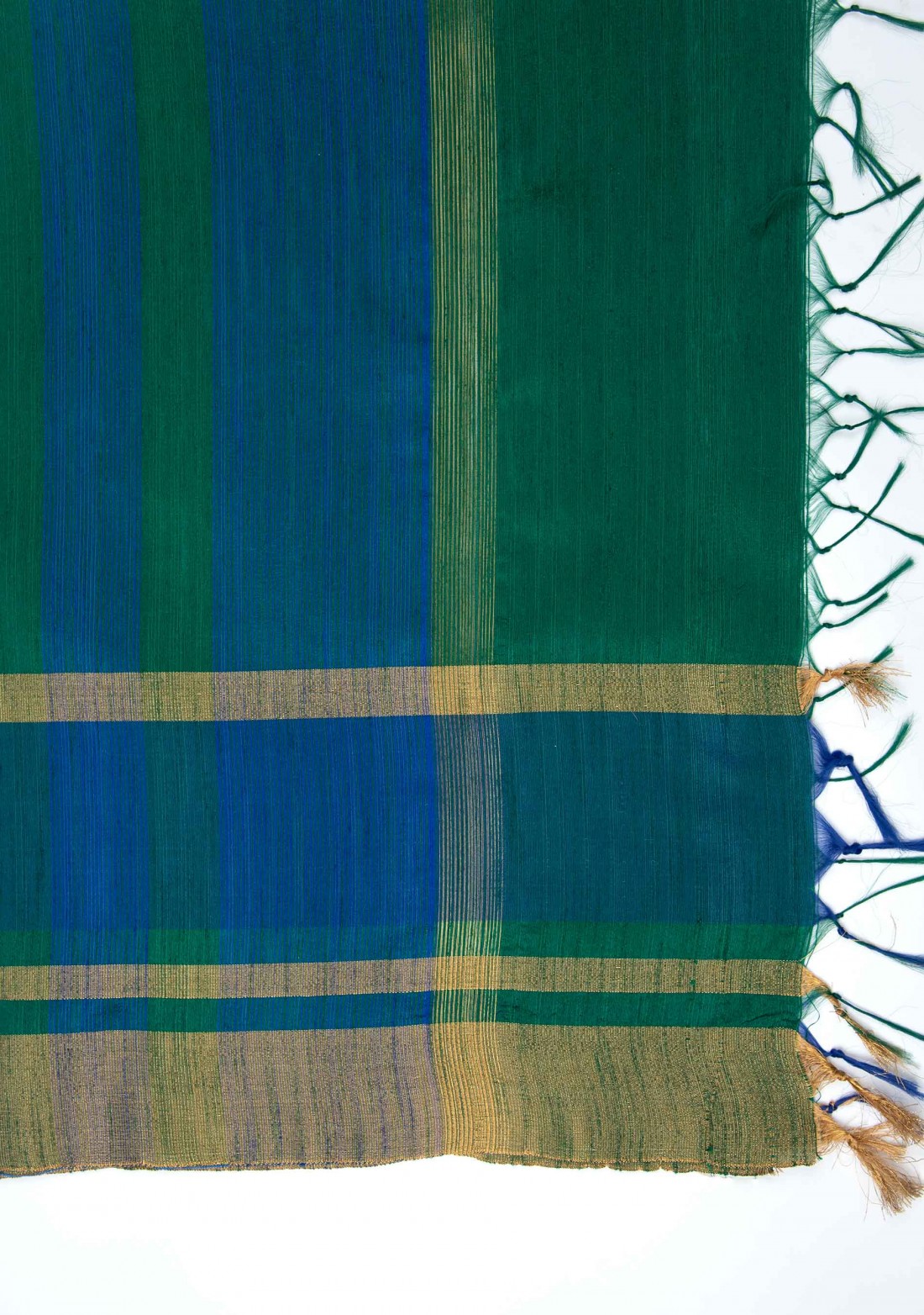 Green Silk Saree with Blue Border