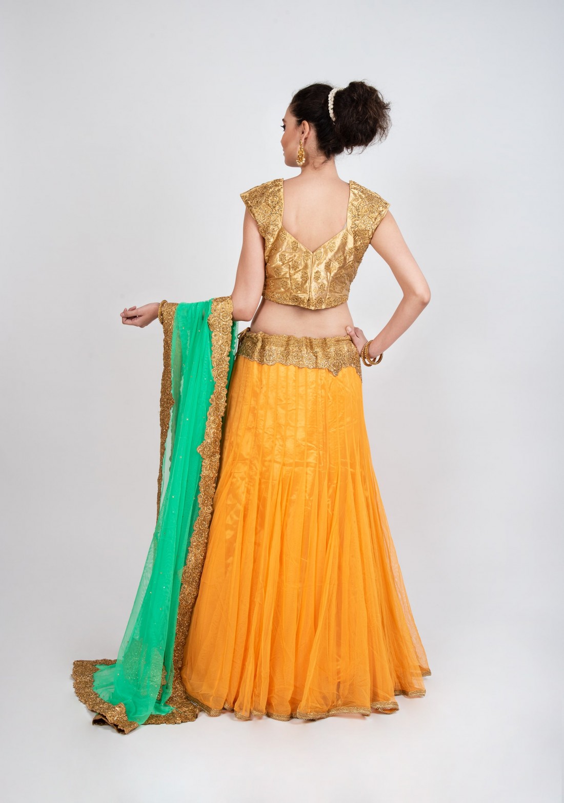 Yellow and Golden Flared Party Wear Lehenga