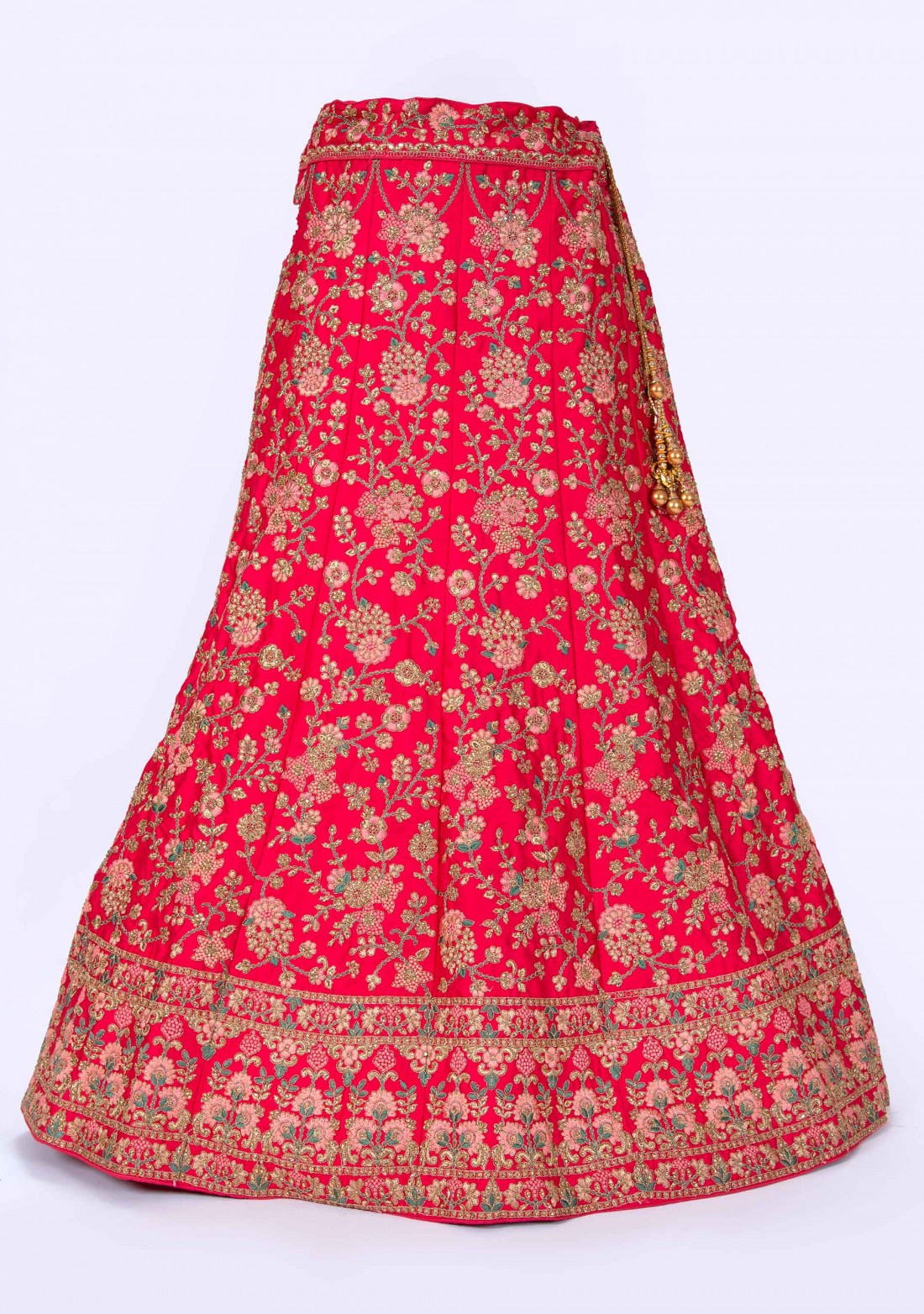 Red Taffeta Silk Lehenga With Pink Embroidery 
