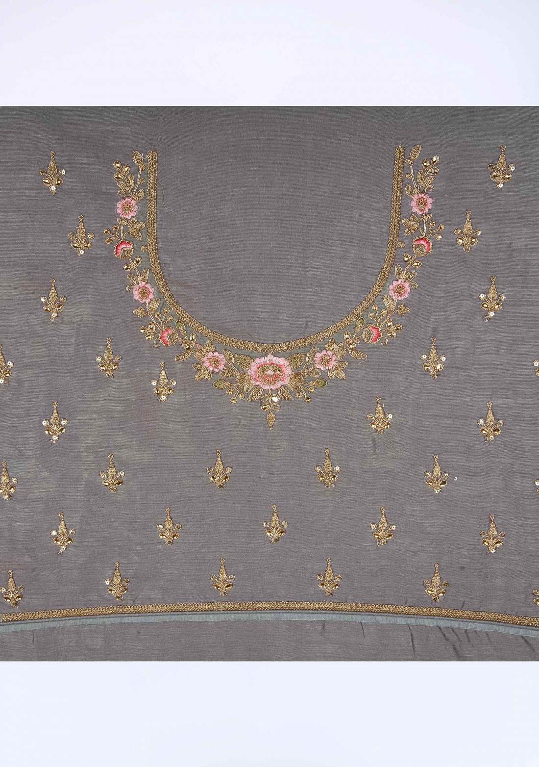 Silver Grey Colour Fine Silk Embroidered Saree