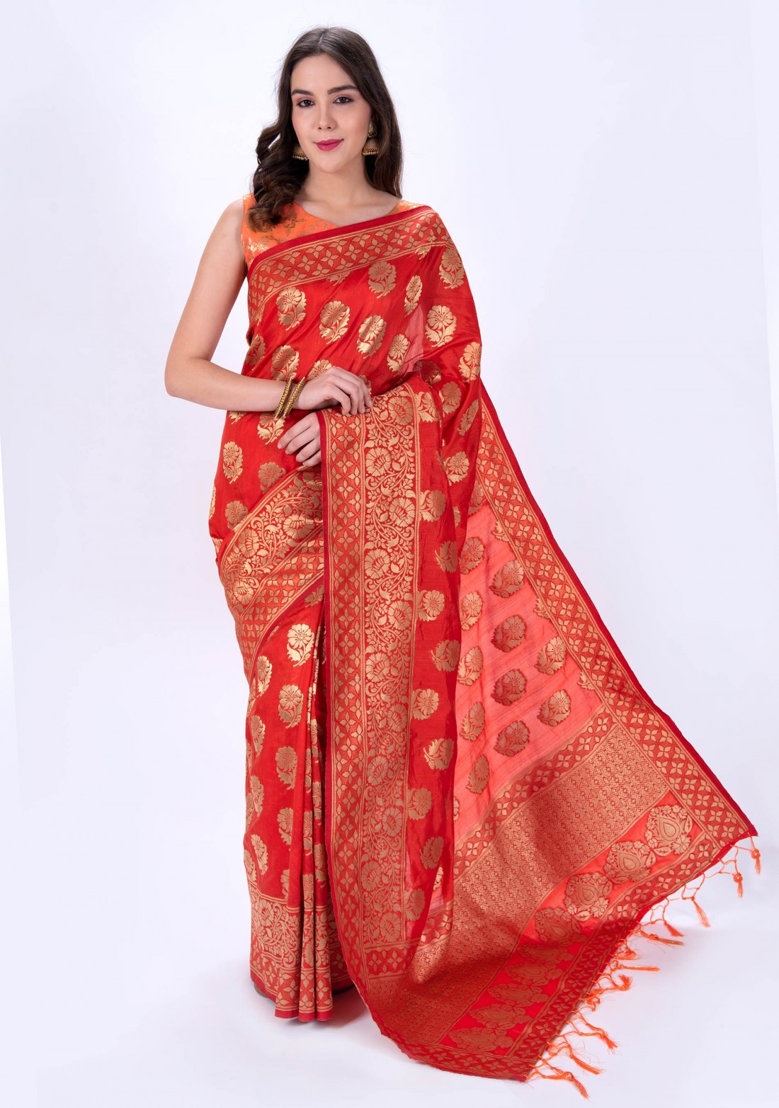 Bright Red Silk Saree