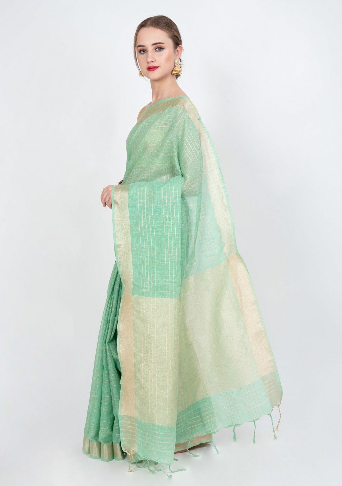 Adorable Light-Green Lightweight Khadi Cotton Saree