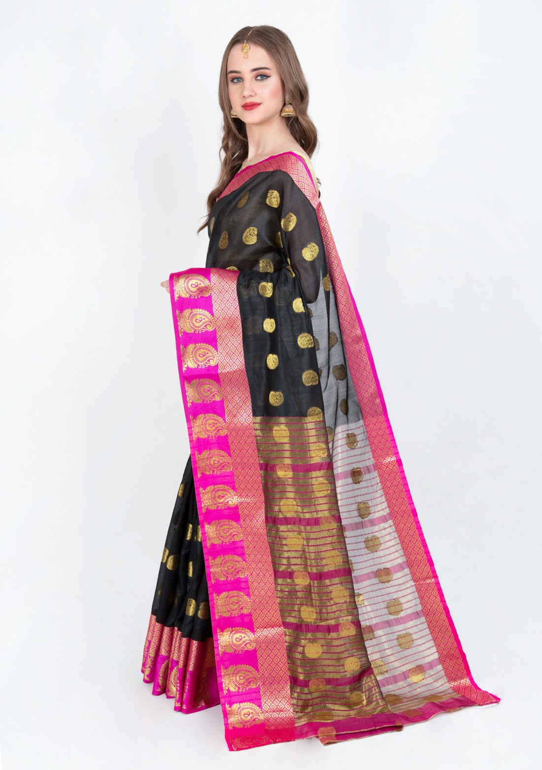 Black Woven Design Silk Blend Saree with Blouse
