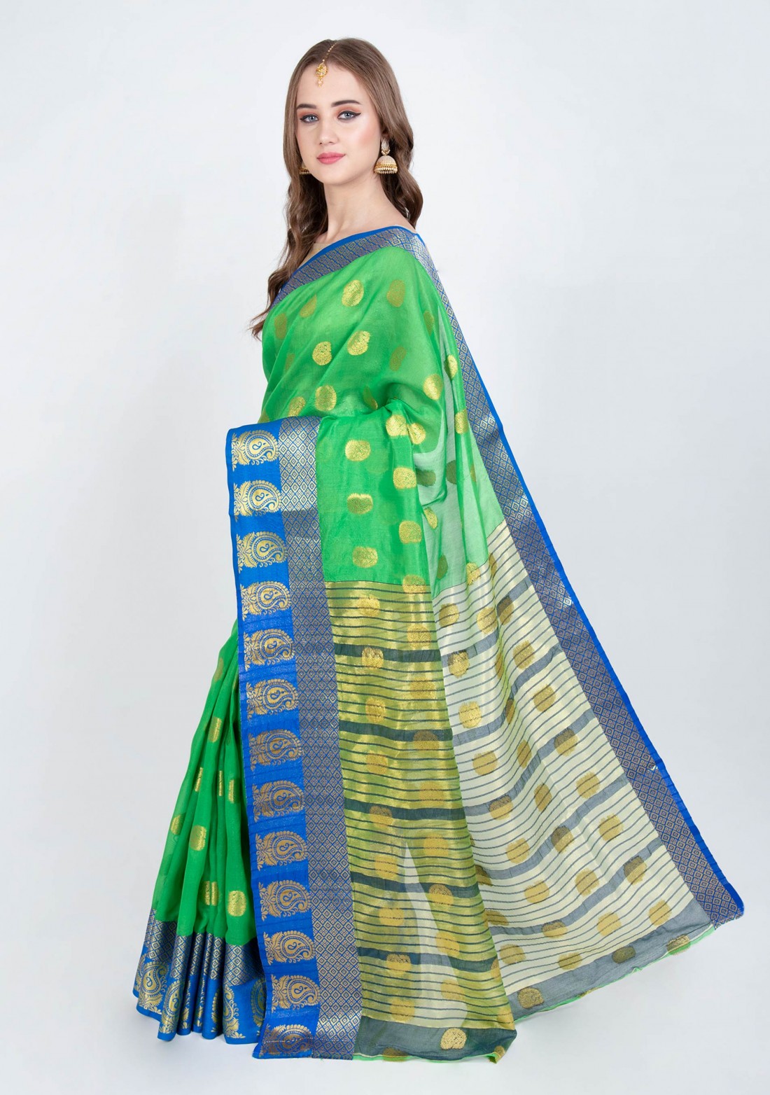 Light Green Woven Design Silk Blend Saree with Blouse