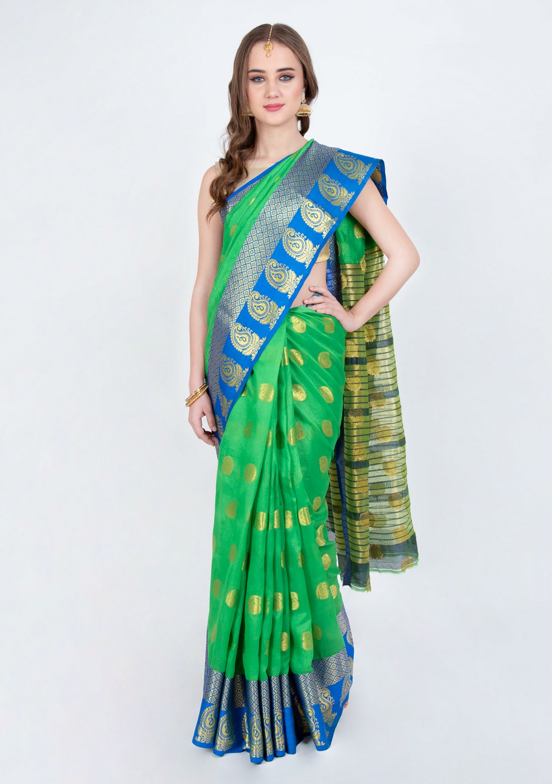 Light Green Woven Design Silk Blend Saree with Blouse