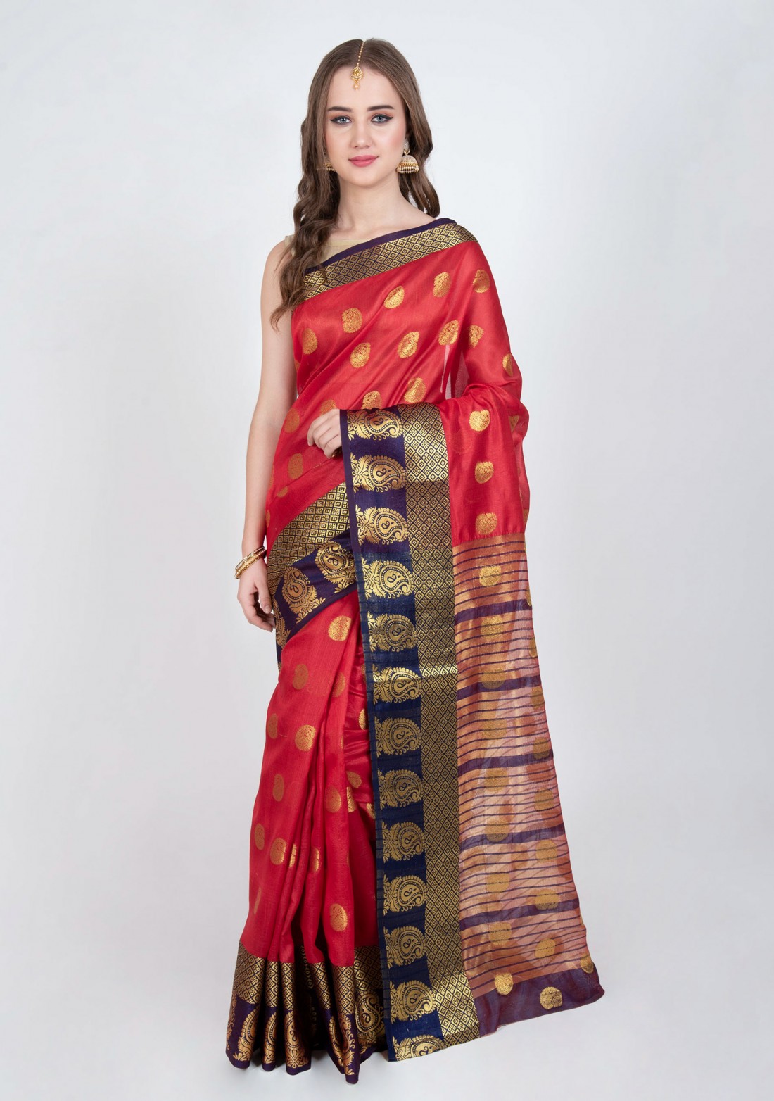 Red Woven Design Silk Blend Saree with Blouse