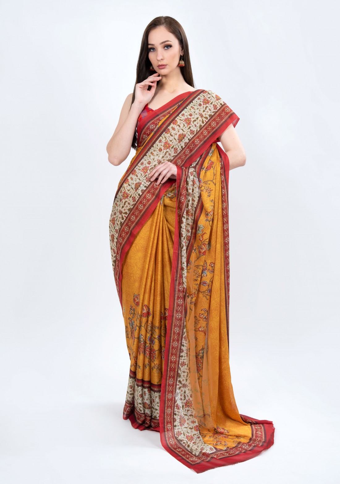 Yellow Casual Digital Printed Pure Georgette Saree