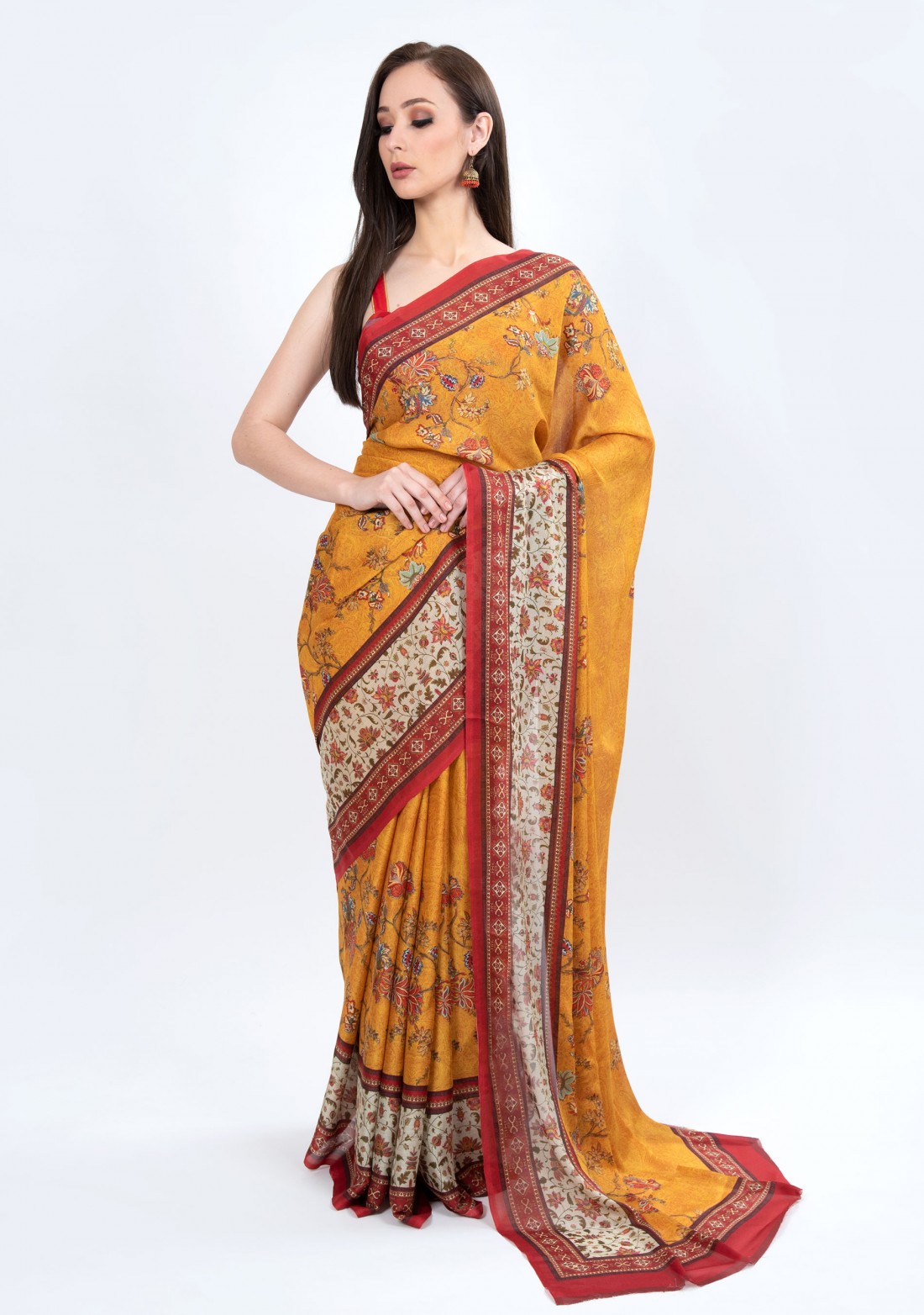 Yellow Casual Digital Printed Pure Georgette Saree