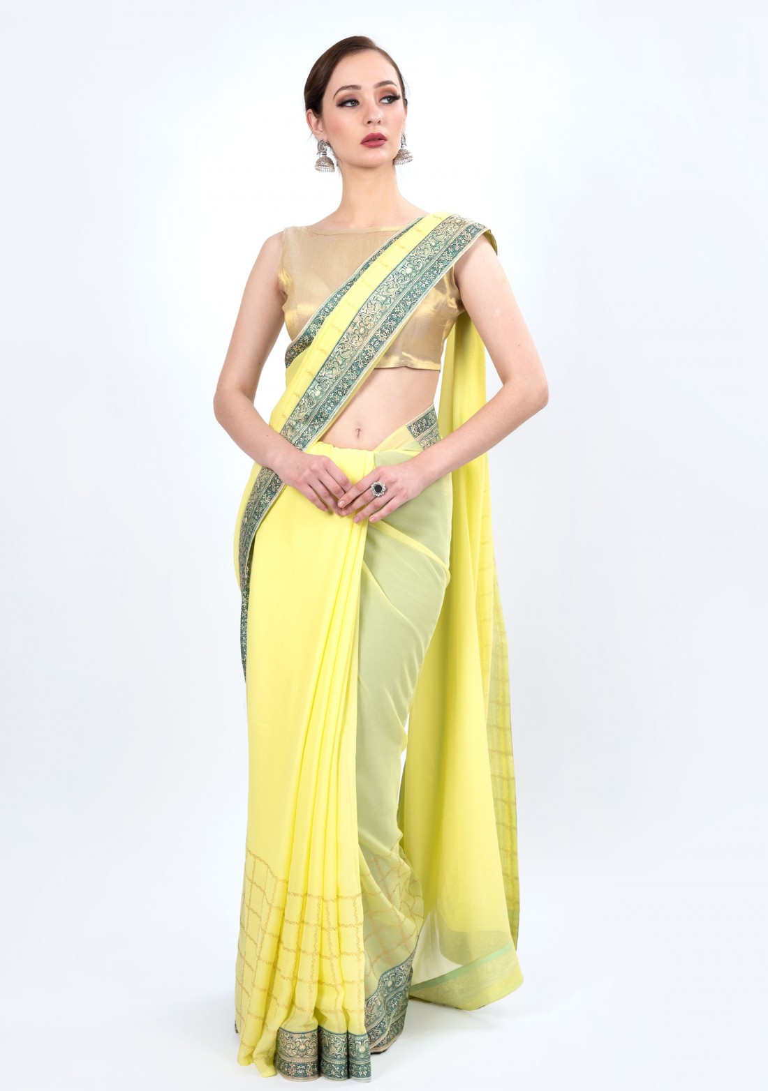 Delicate Light Yellow Foil Printed Georgette Saree