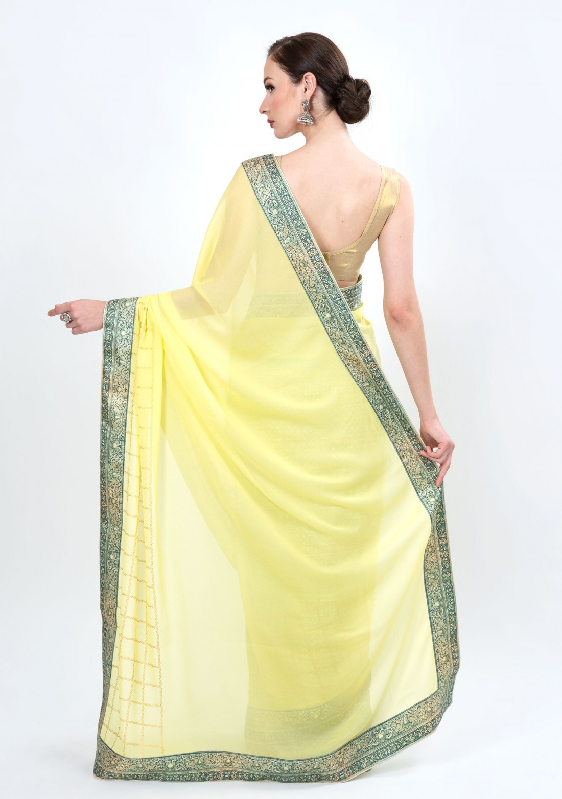 Delicate Light Yellow Foil Printed Georgette Saree