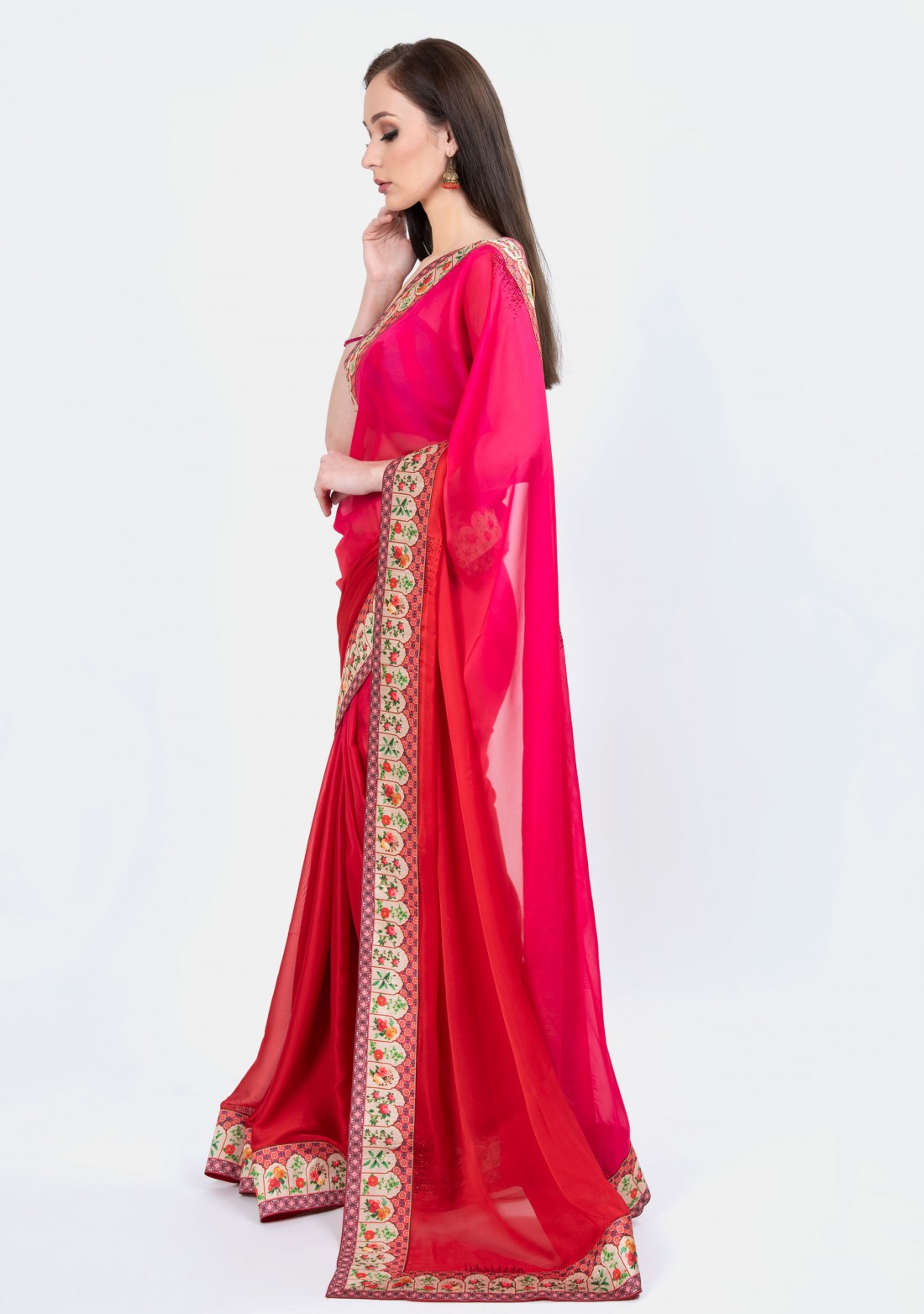 Gorgeous Red and Pink Dual Tone Georgette Saree